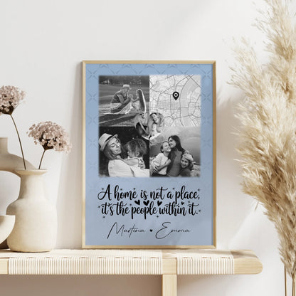 Poster Familie Mit Namen Home is mit 3 Fotos 1 Herz Foto Karte