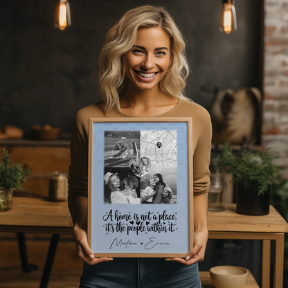Poster Familie Mit Namen Home is mit 3 Fotos 1 Herz Foto Karte