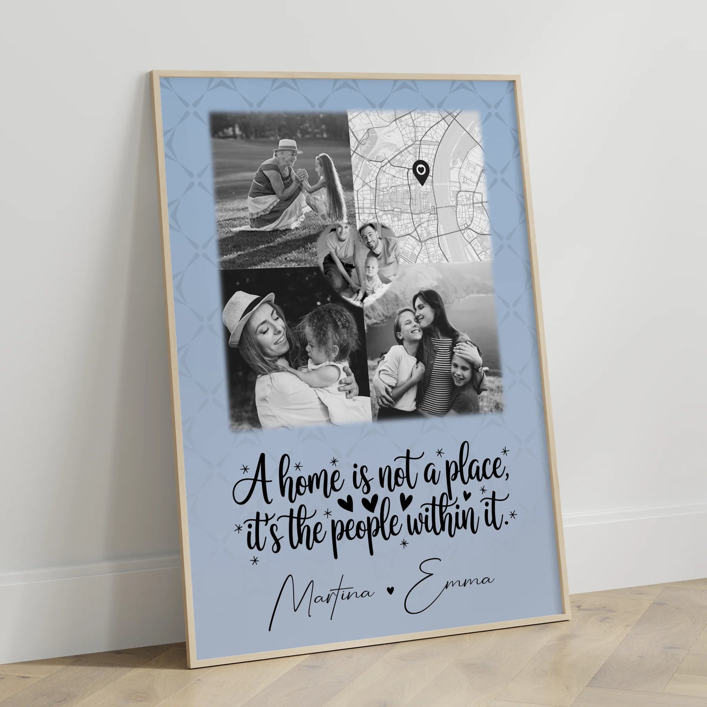 Poster Familie Mit Namen Home is mit 3 Fotos 1 Herz Foto Karte