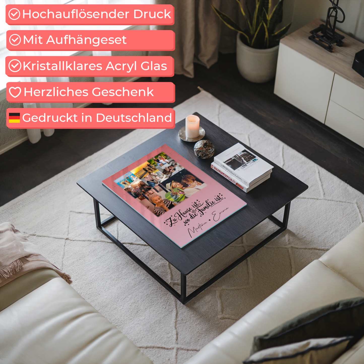 Familienbild Personalisiert mit 8 Fotos und Herz Foto Zu Hause ist der Ort der Liebe