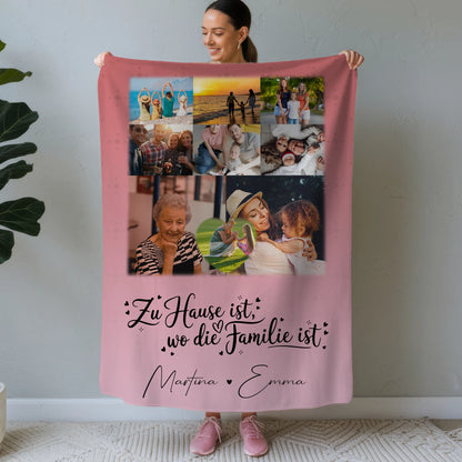 Personalisierte Decke Mit Namen 8 Fotos und 1 Herz Foto Zu Hause ist dein Wohlfühlort 1