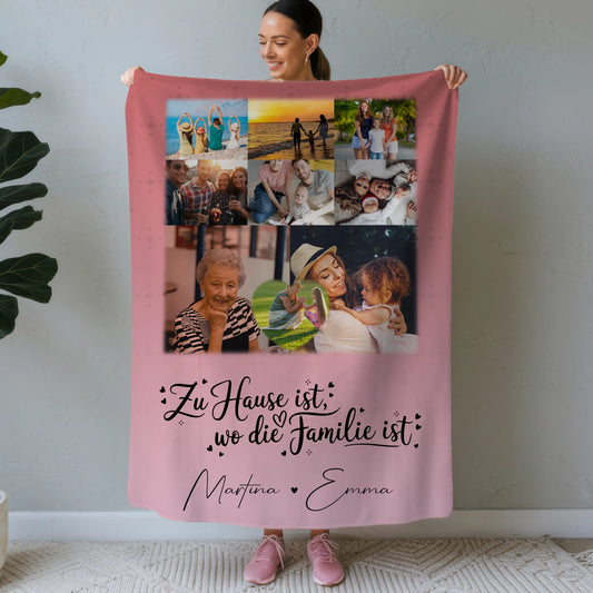 Personalisierte Decke Mit Namen 8 Fotos und 1 Herz Foto Zu Hause ist dein Wohlfühlort 1