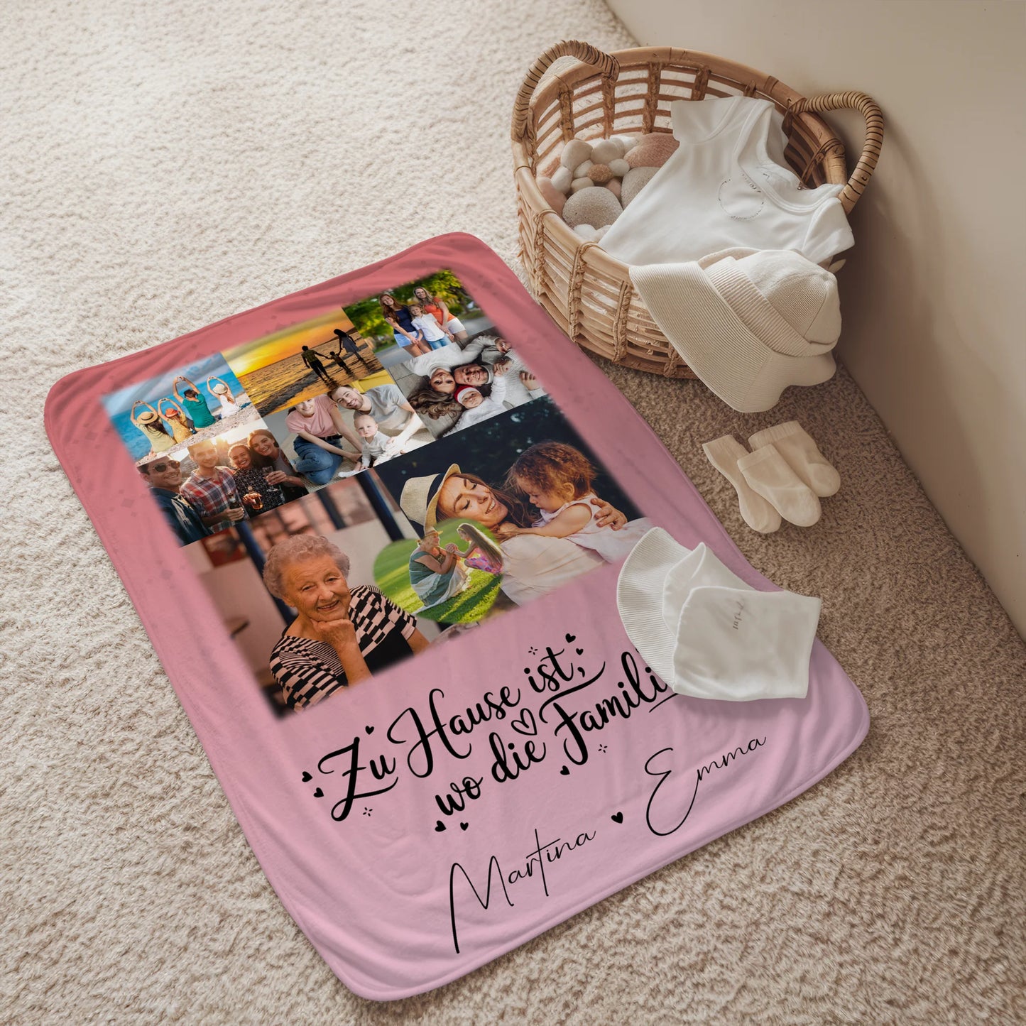 Personalisierte Decke Mit Namen 8 Fotos und 1 Herz Foto Zu Hause ist dein Wohlfühlort 2