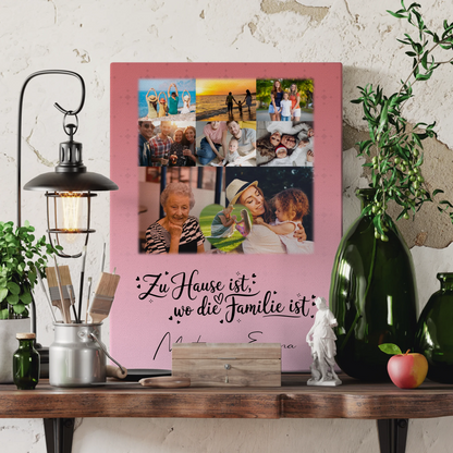 Personalisierte Fotoleinwand mit 8 Fotos und Herzmotiv Zu Hause ist unser Ort 3