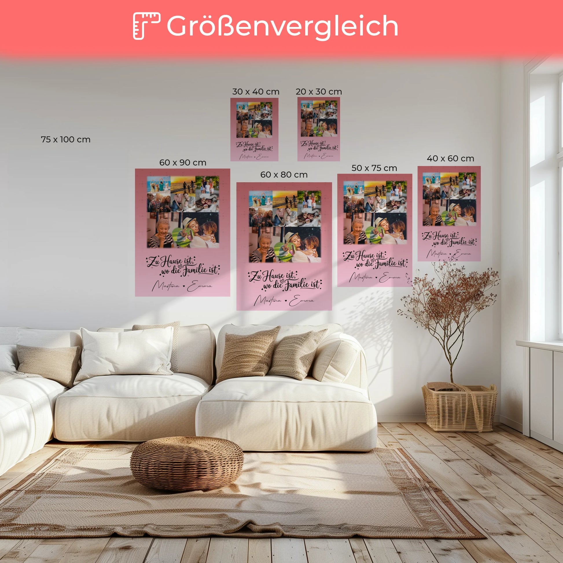 Personalisierte Fotoleinwand mit 8 Fotos und Herzmotiv Zu Hause ist unser Ort 6