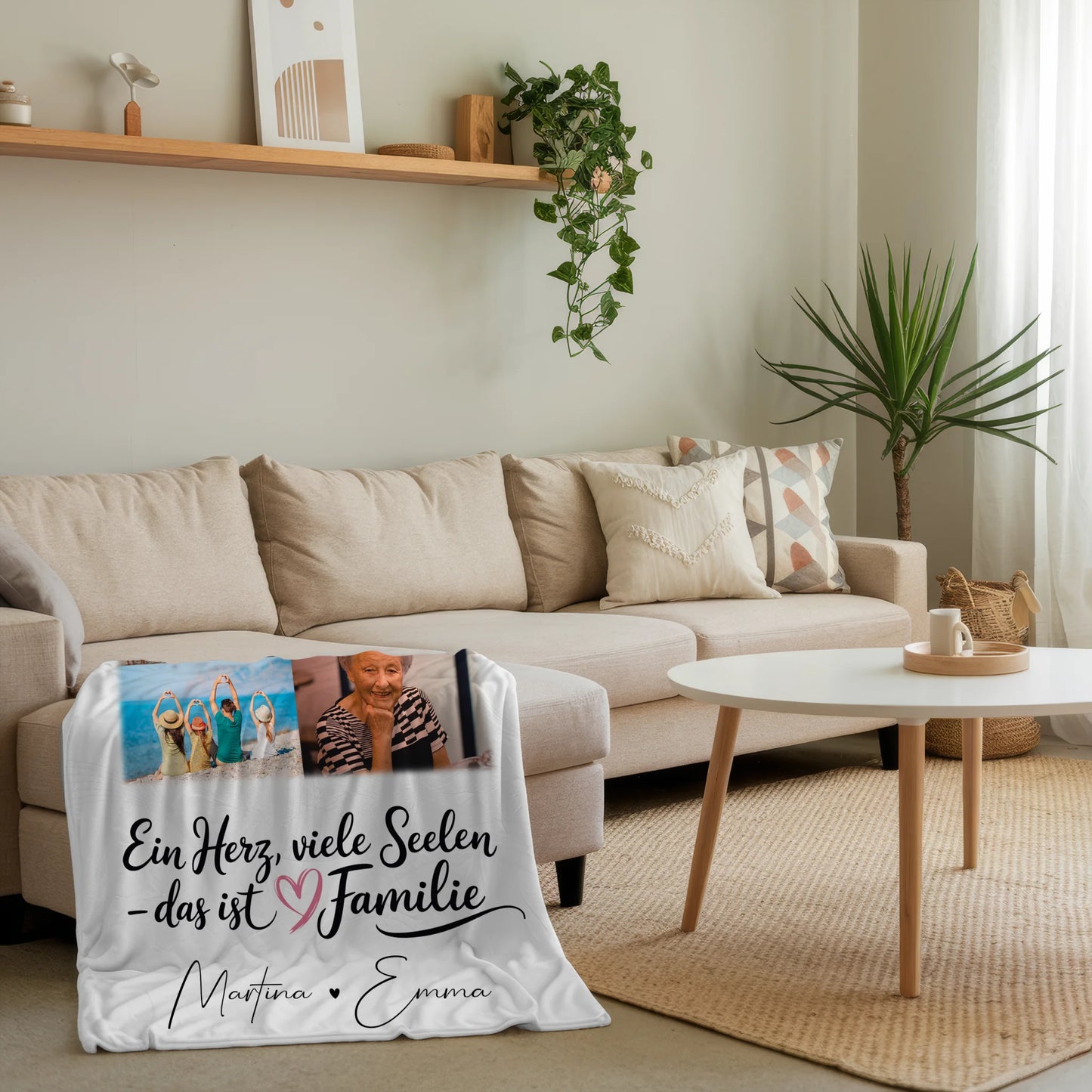 Personalisierte Namensdecke mit 9 Fotos Ein Herz viele Seelen Geschenk für Liebe und Familie 4