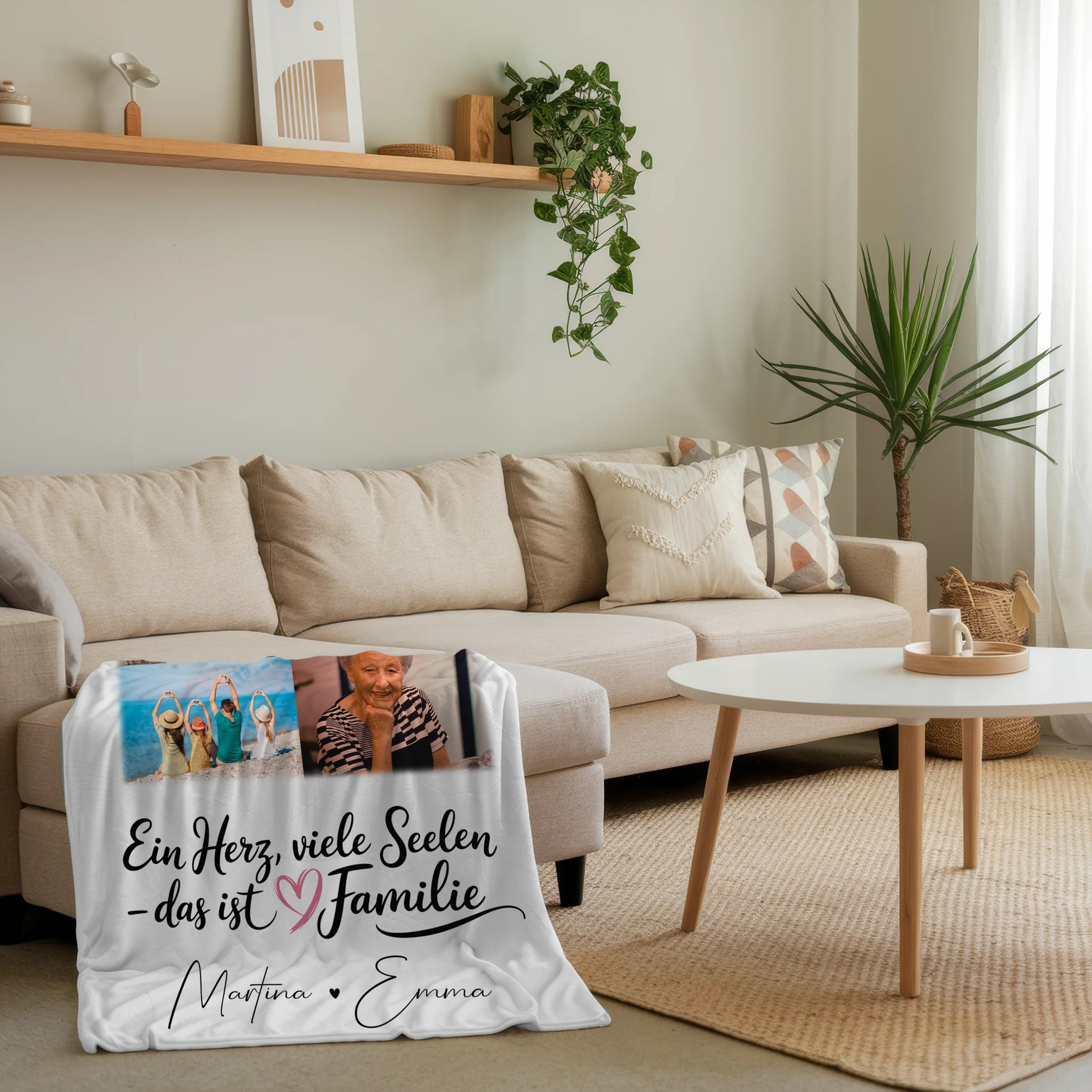 Personalisierte Namensdecke mit 9 Fotos Ein Herz viele Seelen Geschenk für Liebe und Familie 4