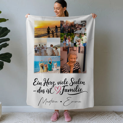 Personalisierte Namensdecke mit 9 Fotos Ein Herz viele Seelen Geschenk für Liebe und Familie 1