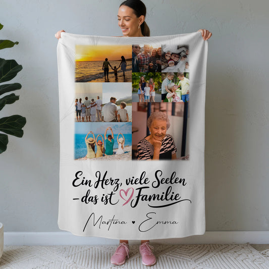 Personalisierte Namensdecke mit 9 Fotos Ein Herz viele Seelen Geschenk für Liebe und Familie 1