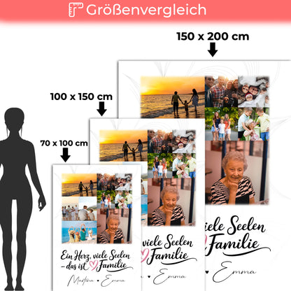 Personalisierte Namensdecke mit 9 Fotos Ein Herz viele Seelen Geschenk für Liebe und Familie 5