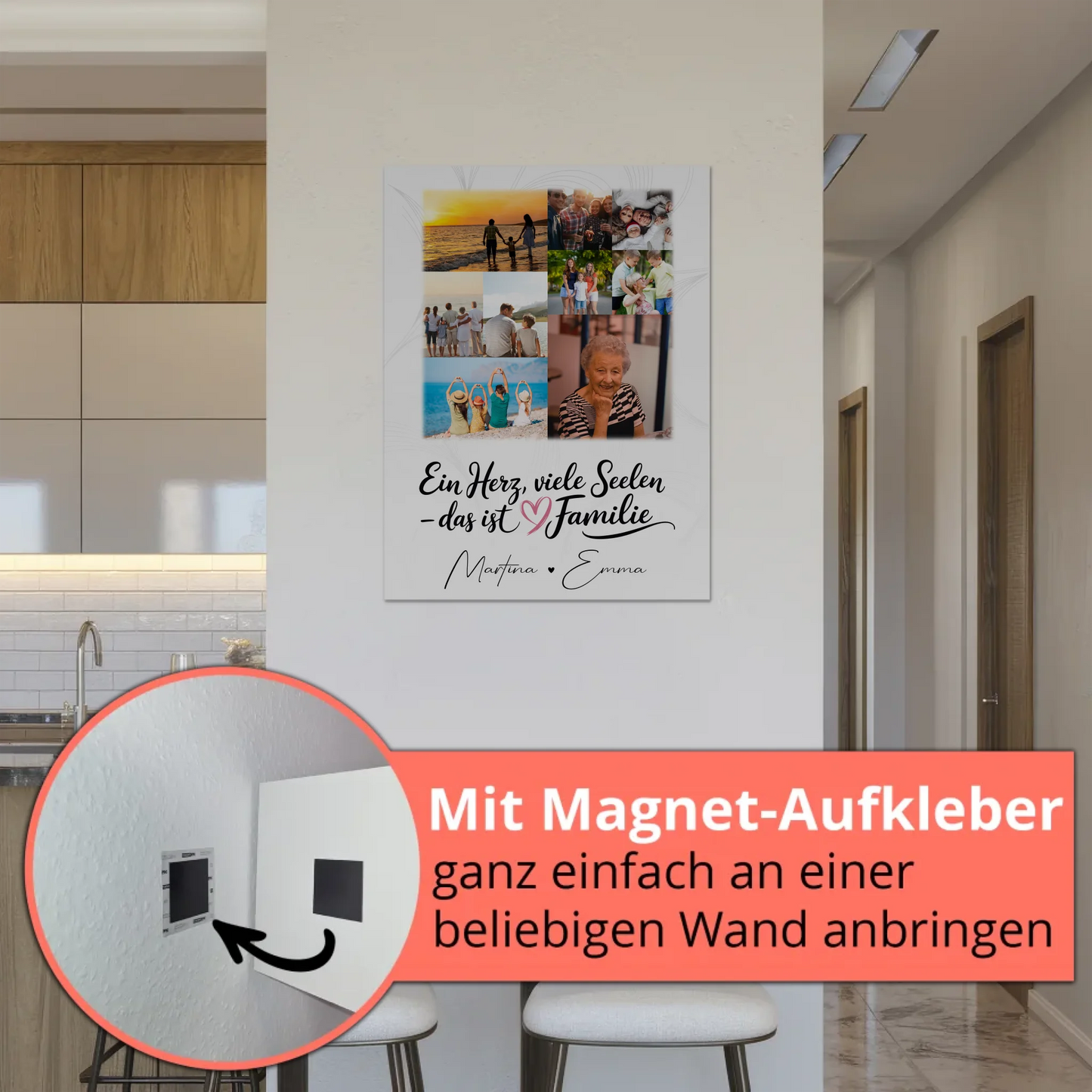Familienbild Personalisiert Fotoboard mit 9 Fotos Ein Herz viele Seelen personalisiertes Geschenk