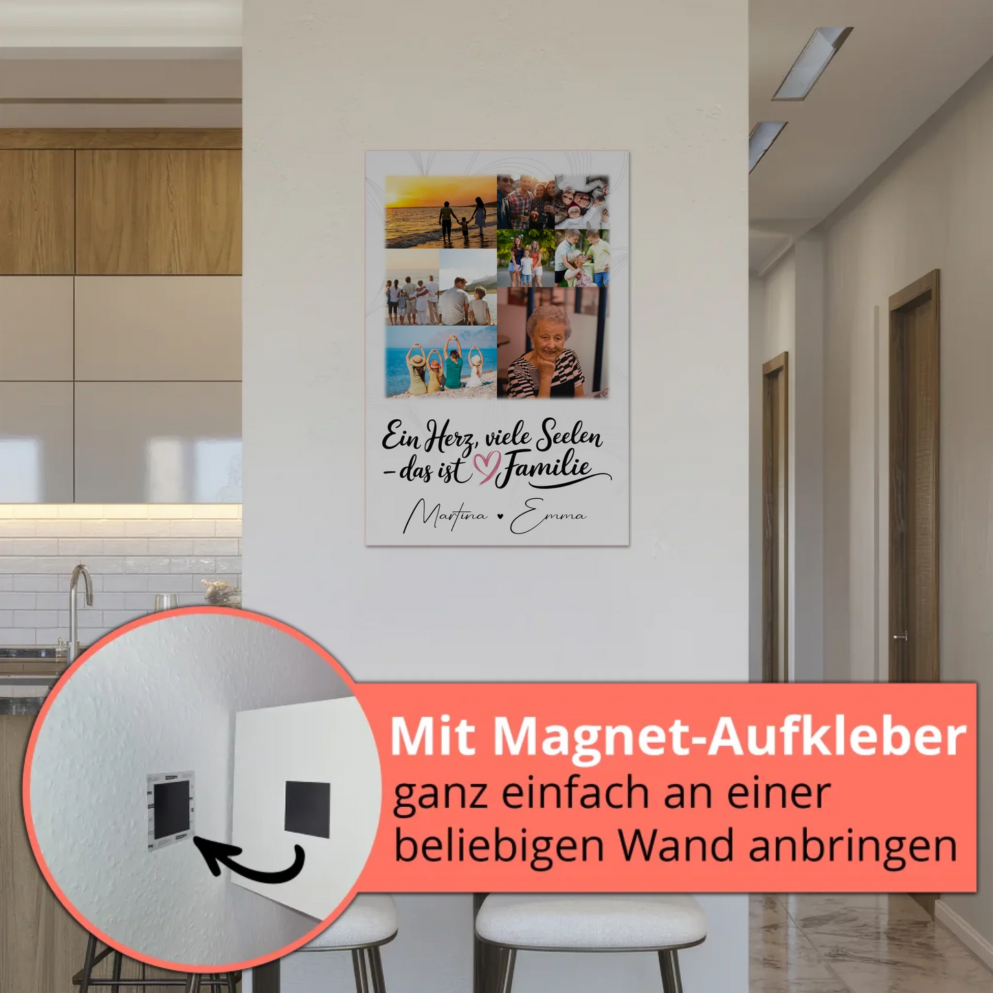 Familienbild Personalisiert Fotoboard mit 9 Fotos Ein Herz viele Seelen personalisiertes Geschenk