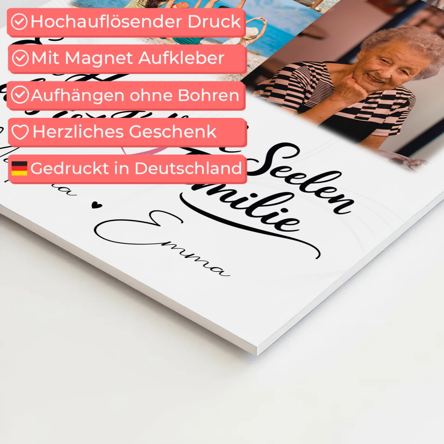 Familienbild Personalisiert Fotoboard mit 9 Fotos Ein Herz viele Seelen personalisiertes Geschenk