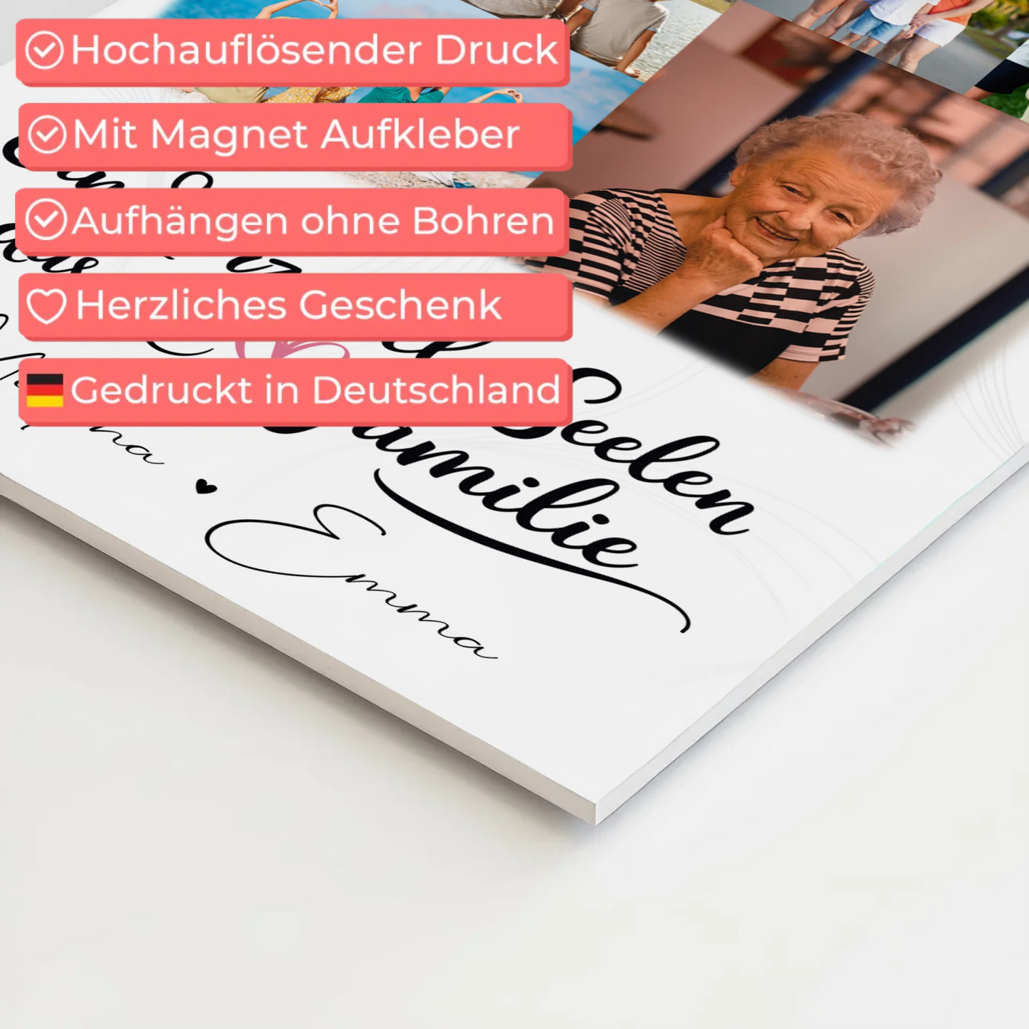 Familienbild Personalisiert Fotoboard mit 9 Fotos Ein Herz viele Seelen personalisiertes Geschenk