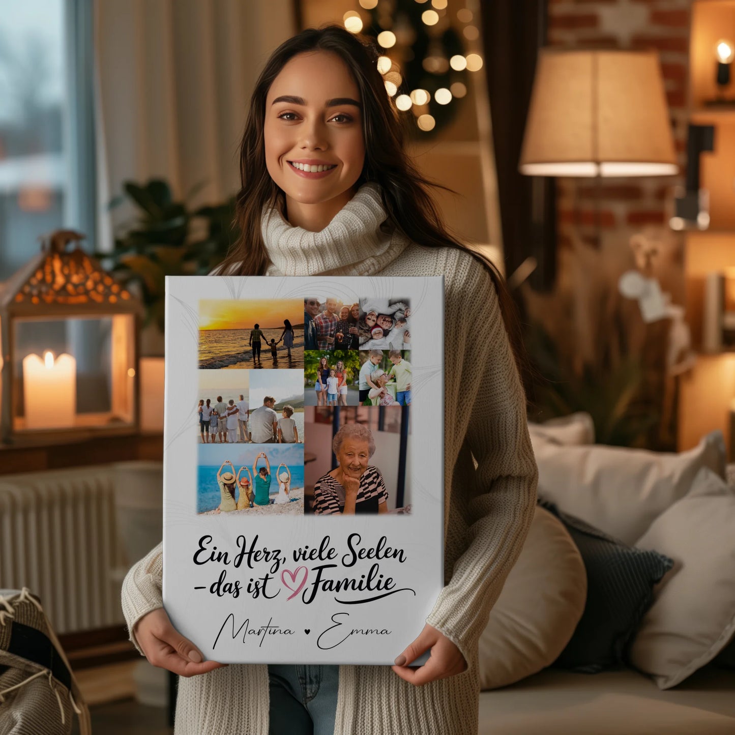 Familienbild Personalisiert Leinwand mit 9 Fotos Ein Herz viele Seelen personalisiertes Geschenk 2