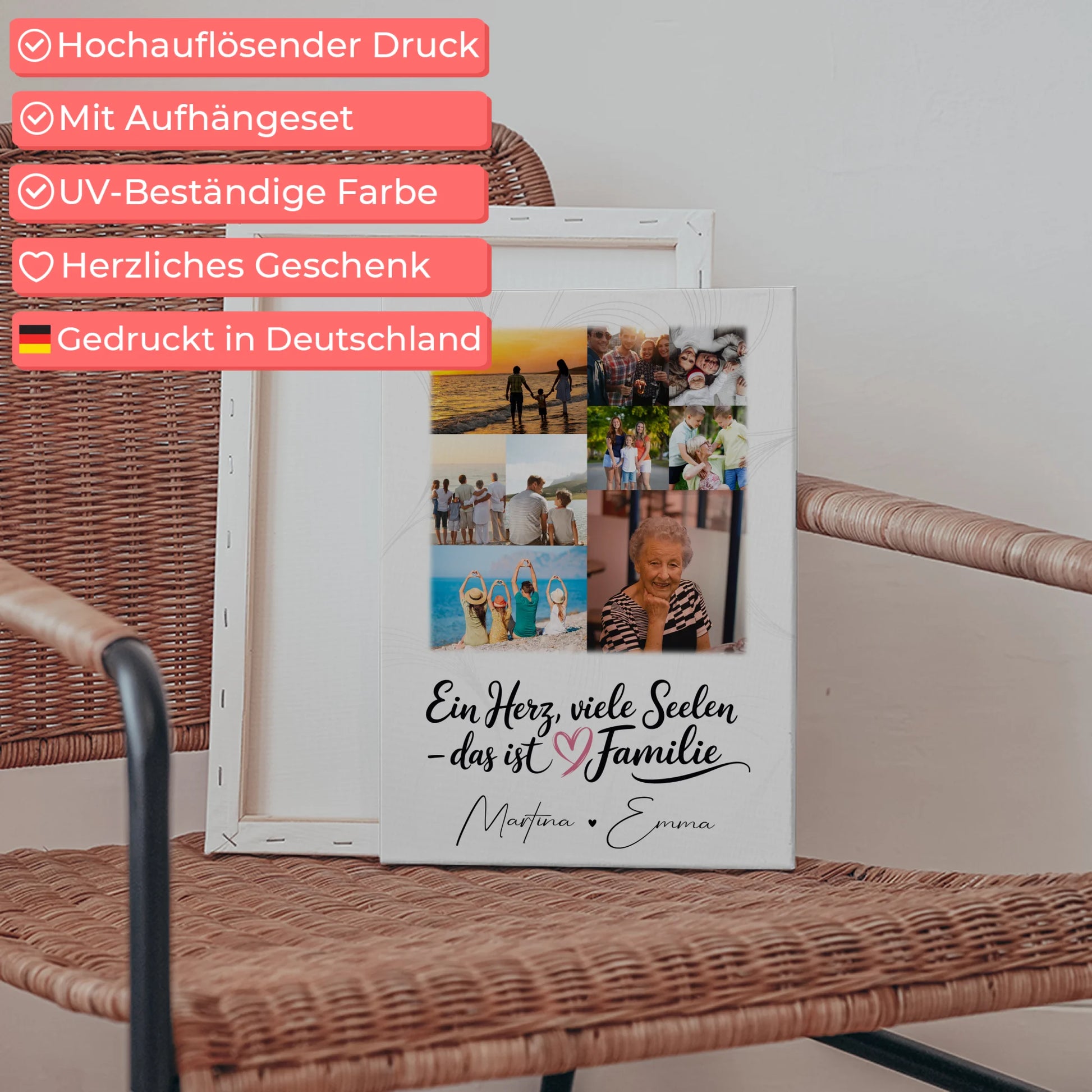 Familienbild Personalisiert Leinwand mit 9 Fotos Ein Herz viele Seelen personalisiertes Geschenk 5