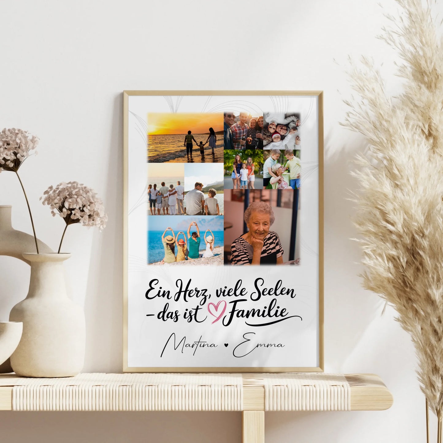 Personalisiertes Poster Familie Mit Namen mit 9 Fotos und Spruch Ein Herz viele Seelen