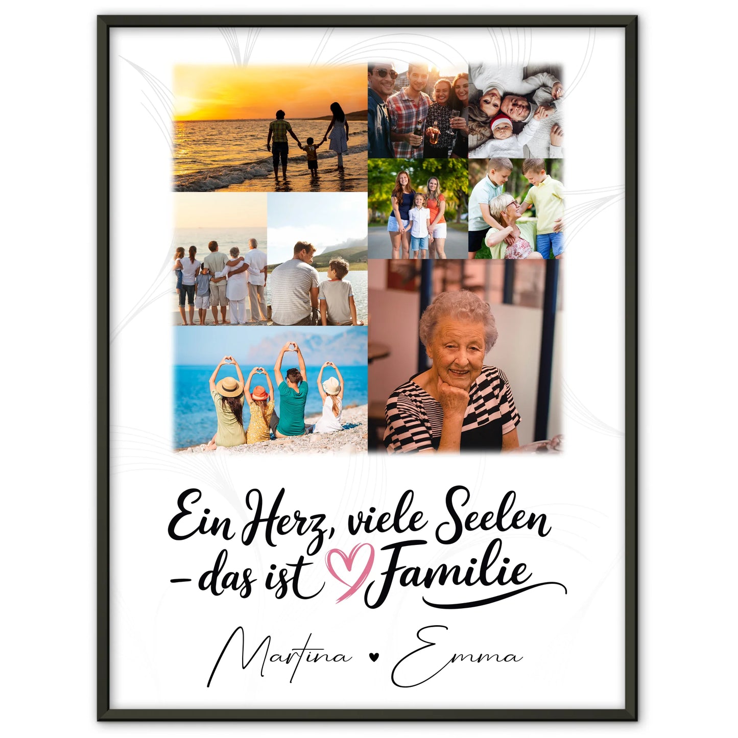 Personalisiertes Poster Familie Mit Namen mit 9 Fotos und Spruch Ein Herz viele Seelen