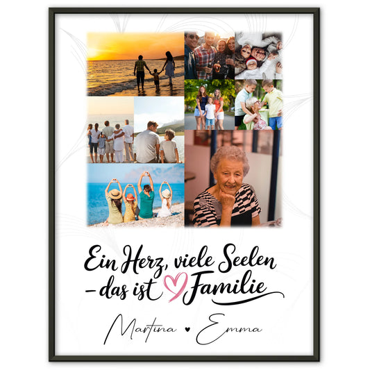 Personalisiertes Poster Familie Mit Namen mit 9 Fotos und Spruch Ein Herz viele Seelen