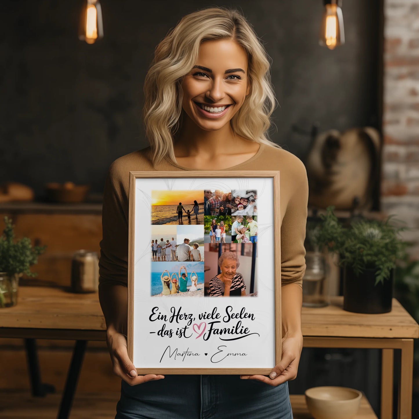 Personalisiertes Poster Familie Mit Namen mit 9 Fotos und Spruch Ein Herz viele Seelen