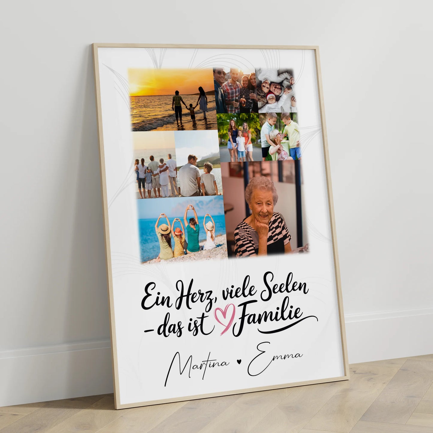 Personalisiertes Poster Familie Mit Namen mit 9 Fotos und Spruch Ein Herz viele Seelen