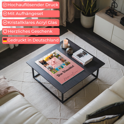 Wandbild Familie Personalisiert mit 10 Fotos Karte in der Mitte Wunschtext Together