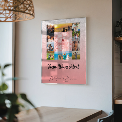 Wandbild Familie Personalisiert mit 10 Fotos Karte in der Mitte Wunschtext Together