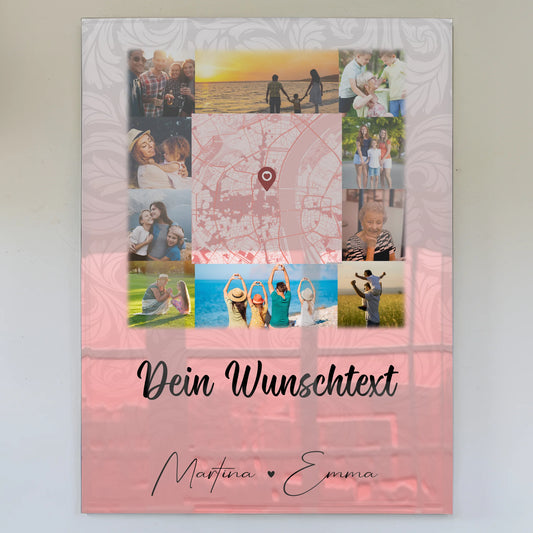 Wandbild Familie Personalisiert mit 10 Fotos Karte in der Mitte Wunschtext Together