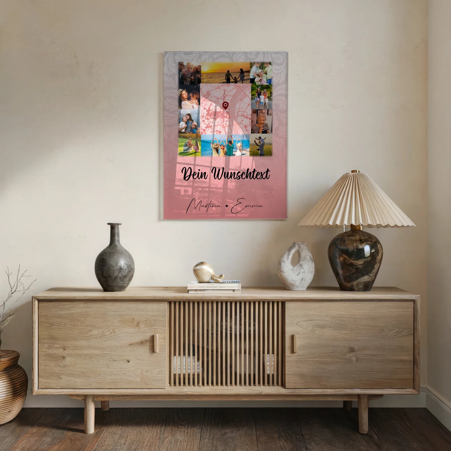 Wandbild Familie Personalisiert mit 10 Fotos Karte in der Mitte Wunschtext Together