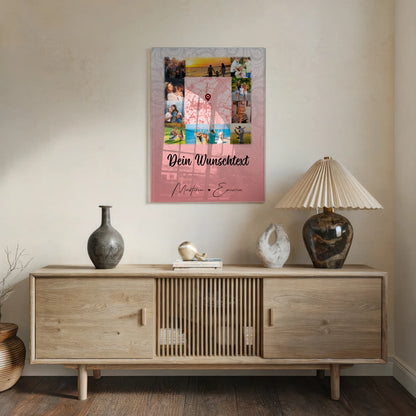Wandbild Familie Personalisiert mit 10 Fotos Karte in der Mitte Wunschtext Together