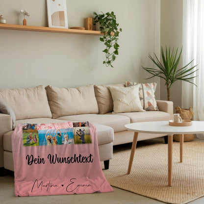 Kuscheldecke Mit Namen Und Motiv 10 Fotos Karte in der Mitte Wunschtext Together personalisiertes Geschenk 4