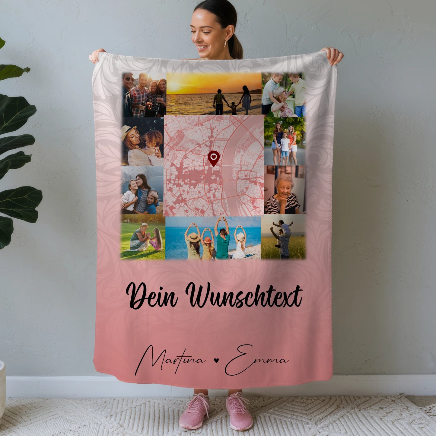 Kuscheldecke Mit Namen Und Motiv 10 Fotos Karte in der Mitte Wunschtext Together personalisiertes Geschenk 1