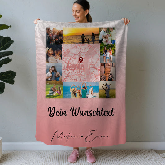 Kuscheldecke Mit Namen Und Motiv 10 Fotos Karte in der Mitte Wunschtext Together personalisiertes Geschenk 1