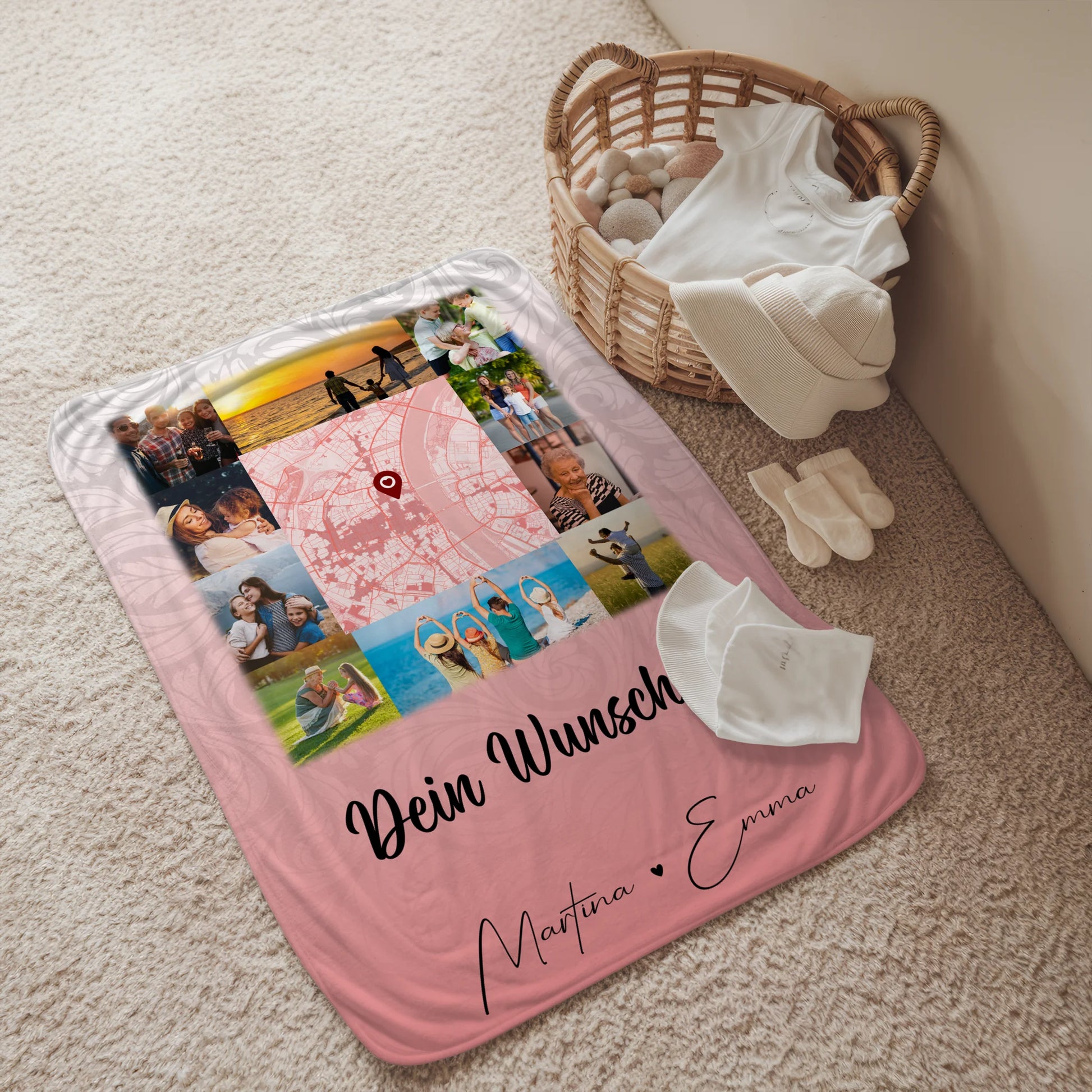 Kuscheldecke Mit Namen Und Motiv 10 Fotos Karte in der Mitte Wunschtext Together personalisiertes Geschenk 2