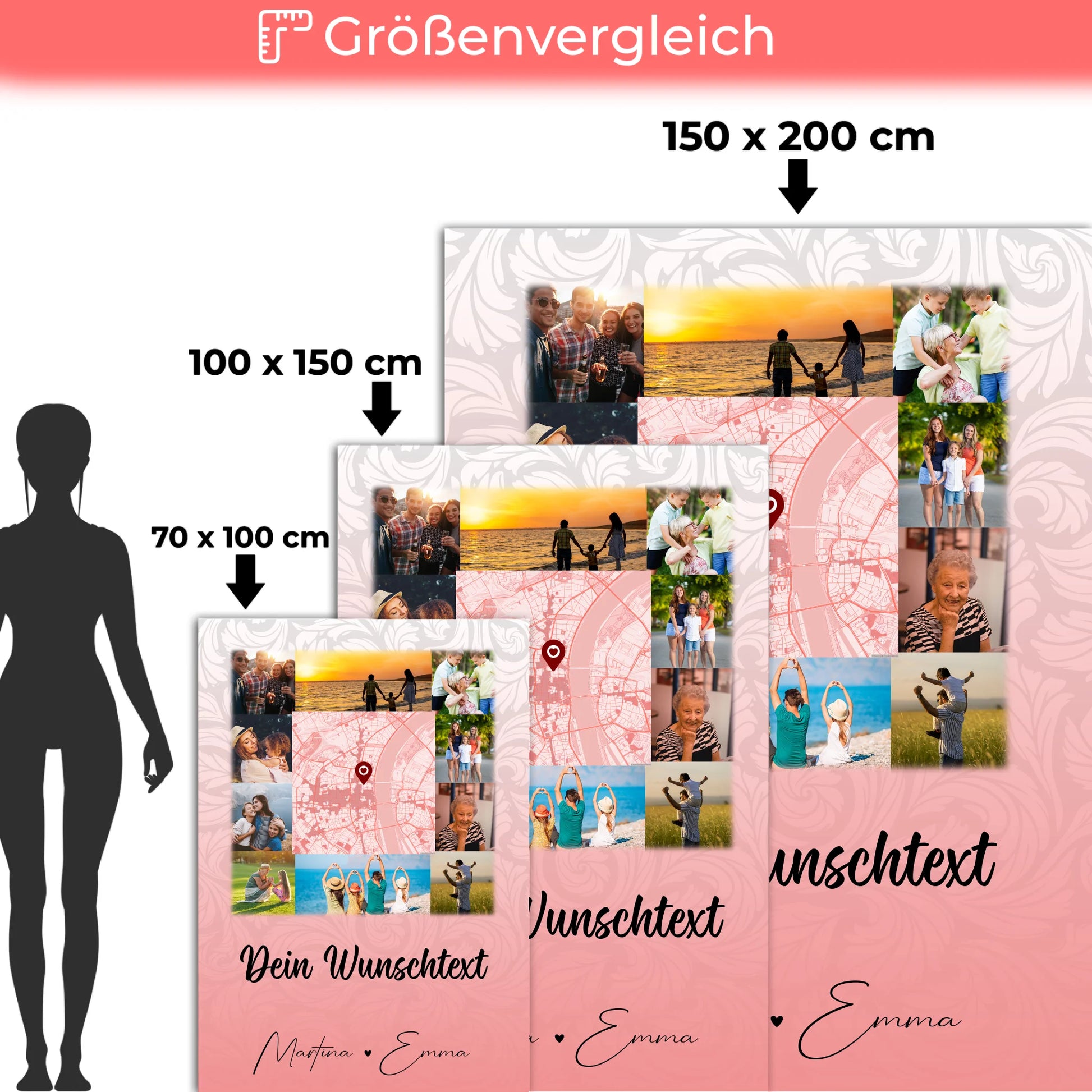 Kuscheldecke Mit Namen Und Motiv 10 Fotos Karte in der Mitte Wunschtext Together personalisiertes Geschenk 5