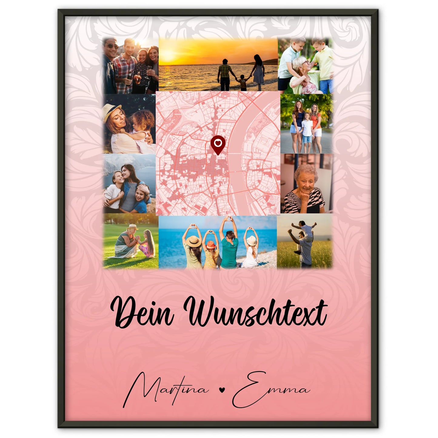 Poster Mit Namen Familie Together mit 10 Fotos Karte in der Mitte und Wunschtext
