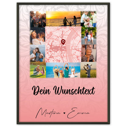 Poster Mit Namen Familie Together mit 10 Fotos Karte in der Mitte und Wunschtext