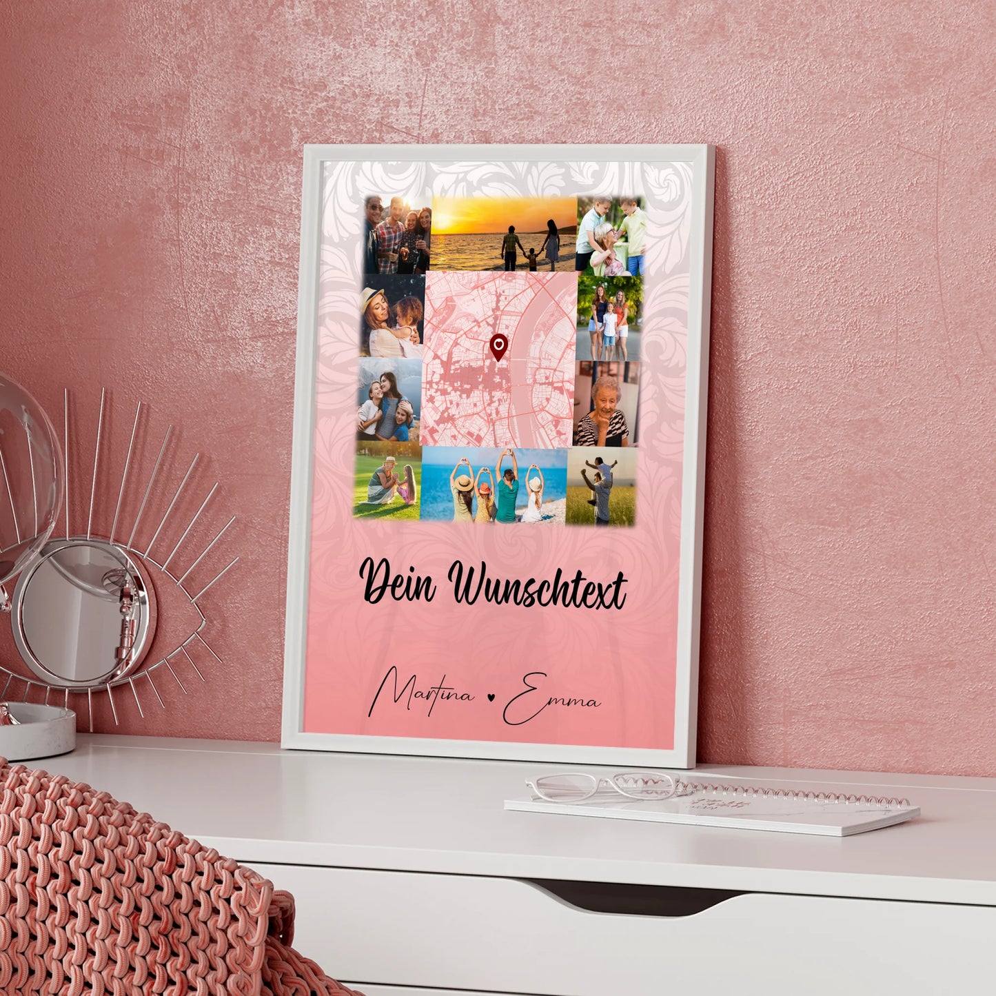 Poster Mit Namen Familie Together mit 10 Fotos Karte in der Mitte und Wunschtext