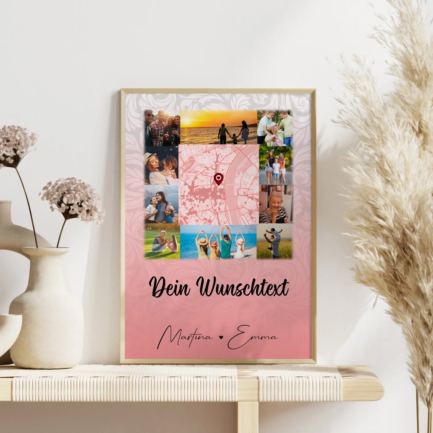 Poster Mit Namen Familie Together mit 10 Fotos Karte in der Mitte und Wunschtext
