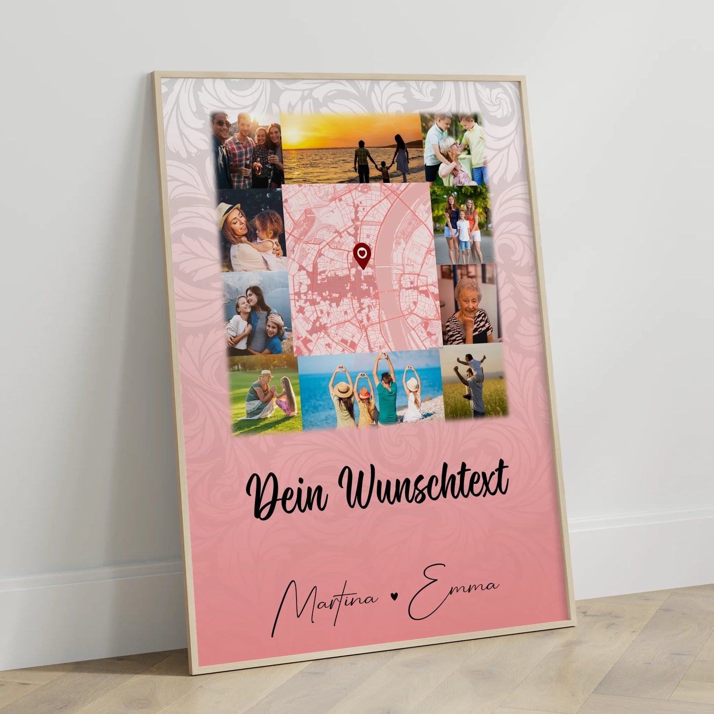 Poster Mit Namen Familie Together mit 10 Fotos Karte in der Mitte und Wunschtext