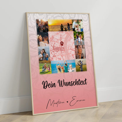 Poster Mit Namen Familie Together mit 10 Fotos Karte in der Mitte und Wunschtext
