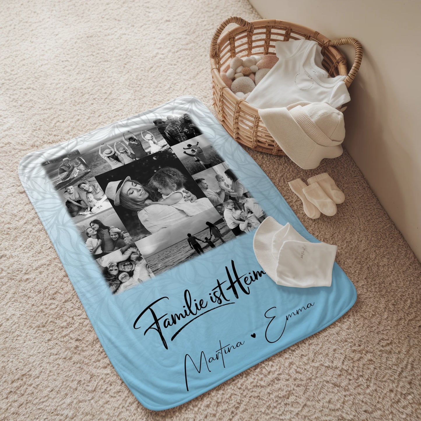 Personalisierte Namensdecke mit 11 Fotos Familie Ist Heimat Geschenk für Zuhause 2