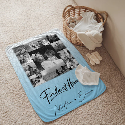 Personalisierte Namensdecke mit 11 Fotos Familie Ist Heimat Geschenk für Zuhause 2