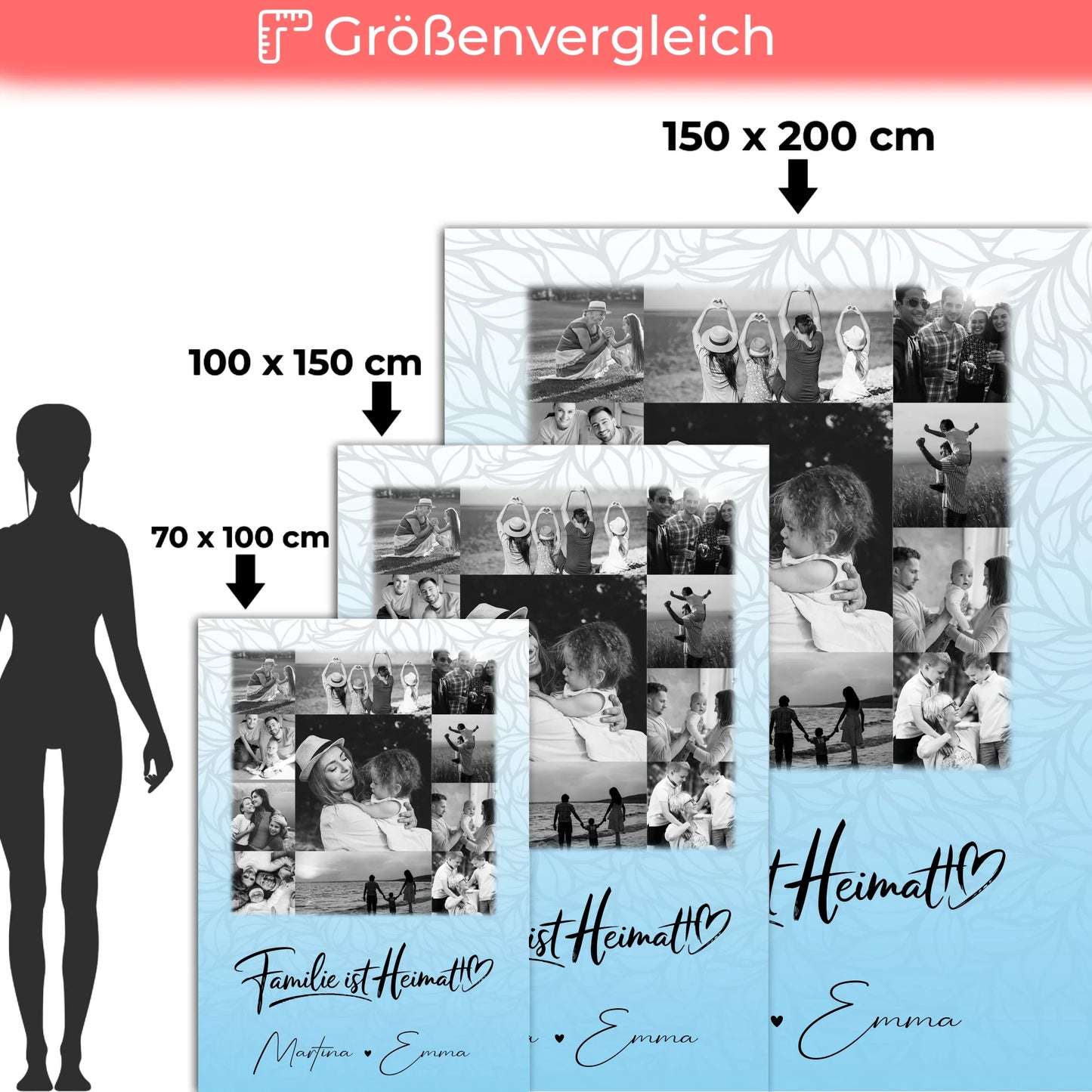 Personalisierte Namensdecke mit 11 Fotos Familie Ist Heimat Geschenk für Zuhause 5