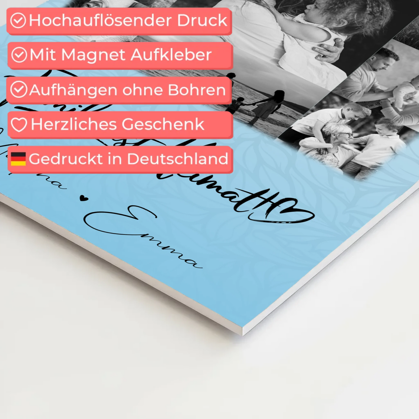 Familienbild Personalisiert Fotoboard mit 11 Fotos Familie Ist Heimat Geschenkidee für Zuhause