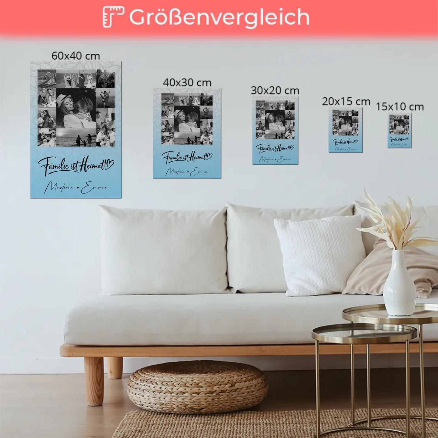 Familienbild Personalisiert Fotoboard mit 11 Fotos Familie Ist Heimat Geschenkidee für Zuhause