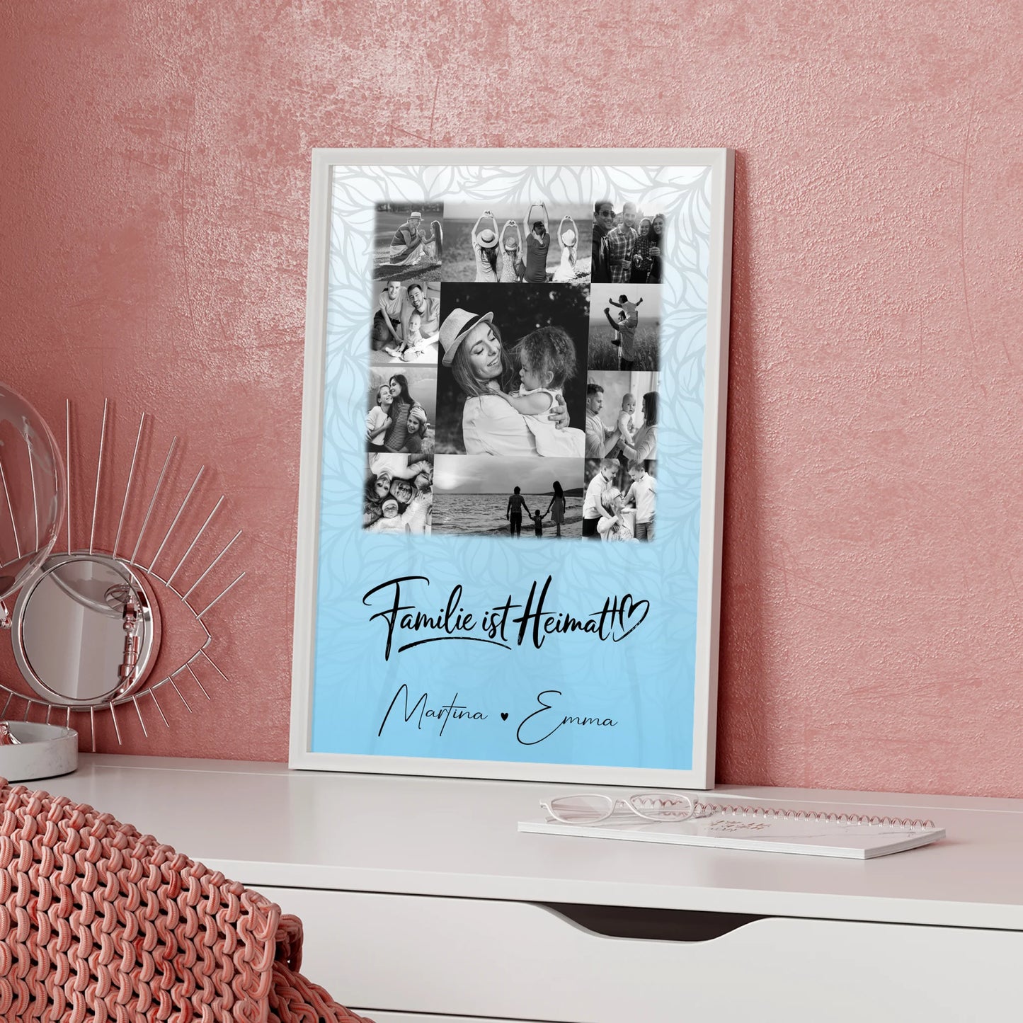 Familienposter mit Namen und 11 Fotos Familie Ist Heimat als persönliche Geschenkidee
