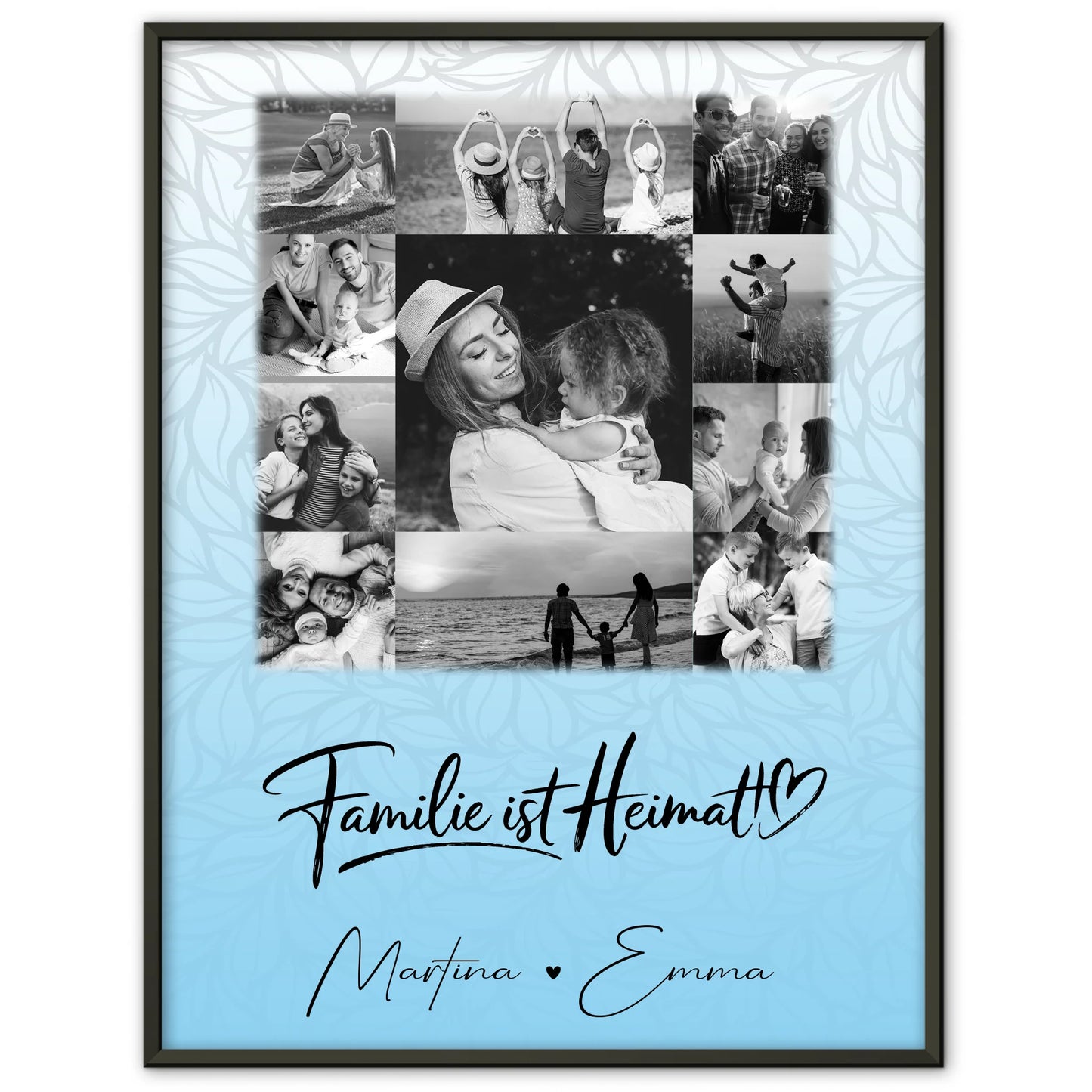 Familienposter mit Namen und 11 Fotos Familie Ist Heimat als persönliche Geschenkidee