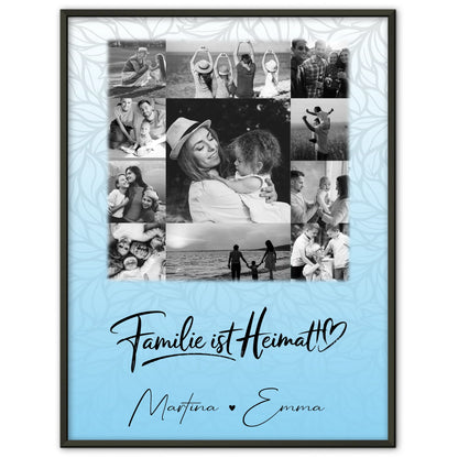 Familienposter mit Namen und 11 Fotos Familie Ist Heimat als persönliche Geschenkidee