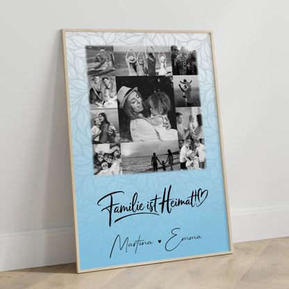 Familienposter mit Namen und 11 Fotos Familie Ist Heimat als persönliche Geschenkidee